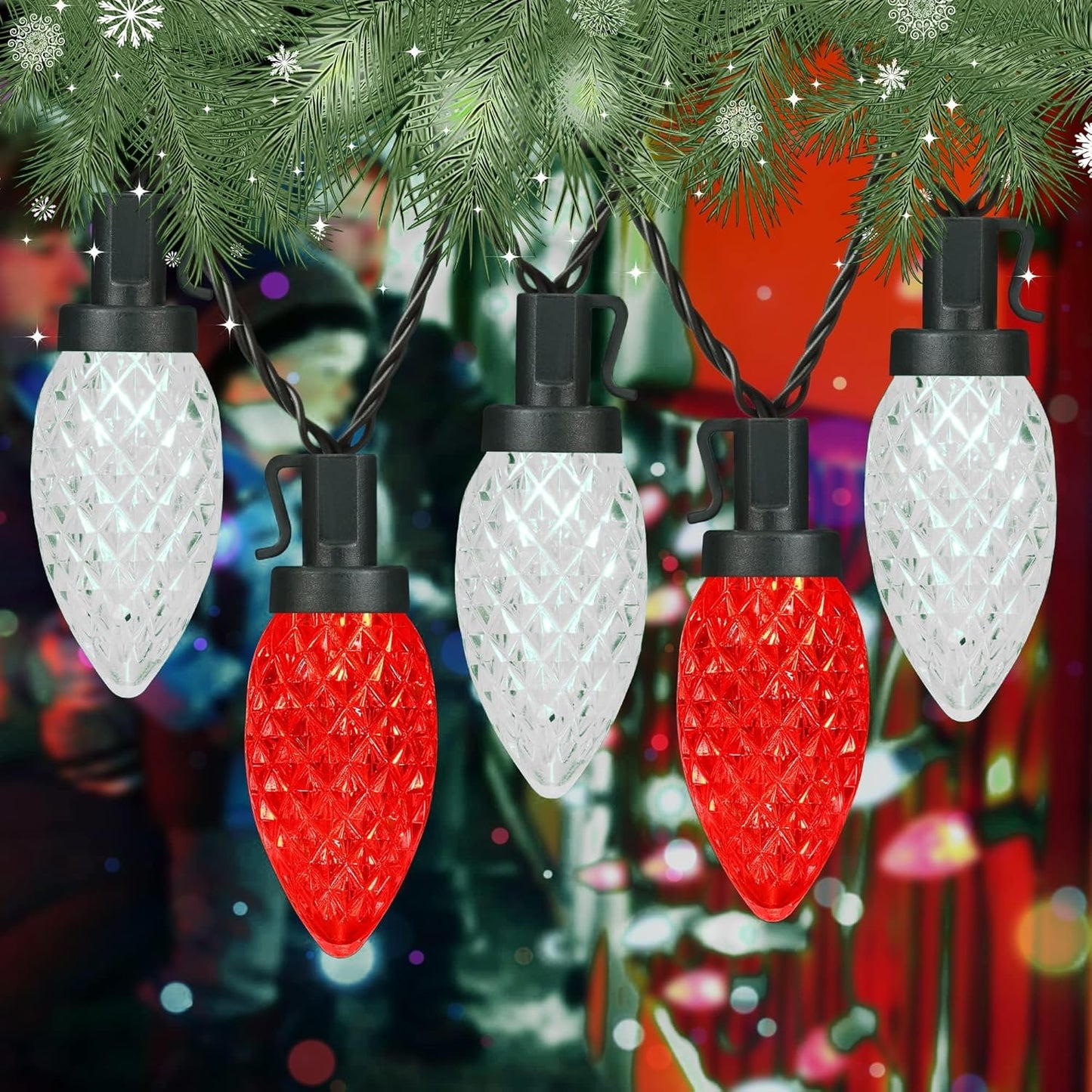 TW SHINE C9 Christmas Lights - 100 LED 66 FT Waterproof String Lights with 8 Modes Timer | Red & White