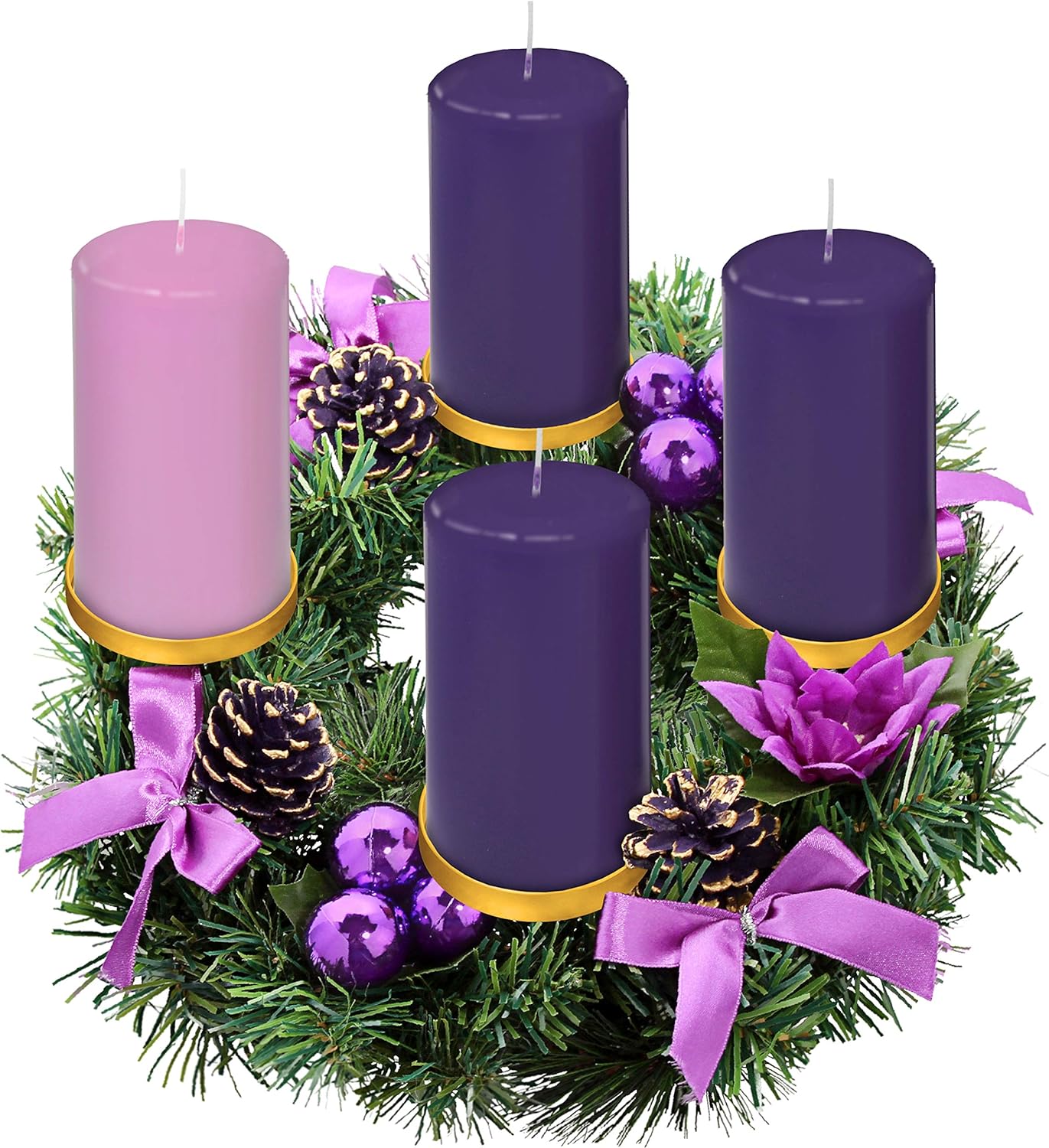 Purple Ribbon Advent Wreath Ring | Large Candle Holder for Pillar Candles - Perfect Christmas Decor