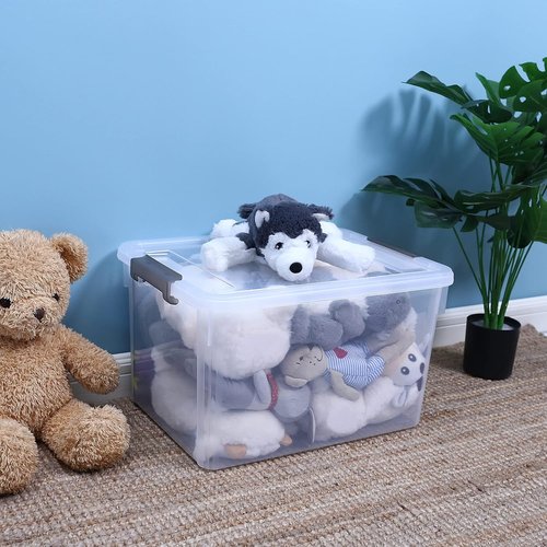 Citylife 32 QT Plastic Storage Bins - Stackable Latching Containers for Garage, Closet & Kitchen | 4 Pack