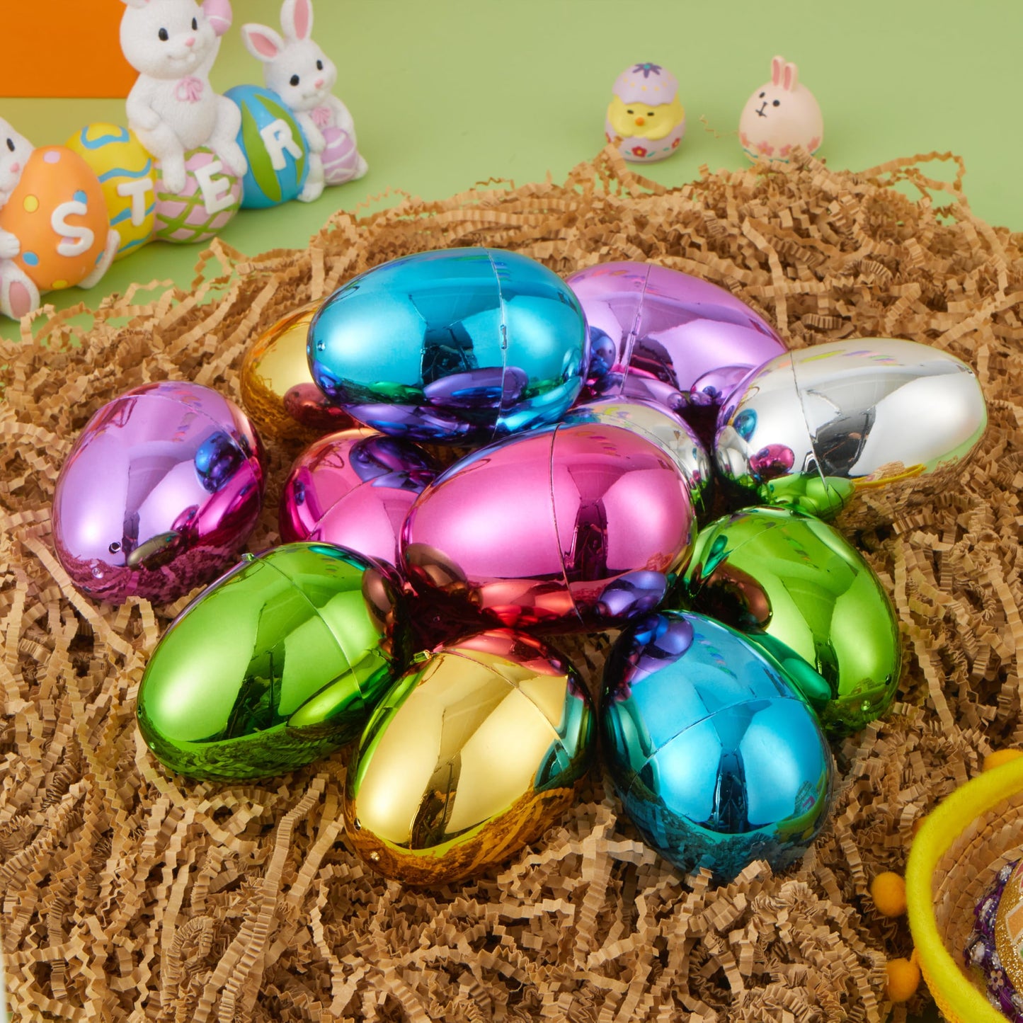 JOYIN 3.15" Metallic Easter Eggs, Shinny Plastic Eggs Colorful Bulks for Easter Hunt, Filling Treats, Easter Basket Stuffers, Classroom Prize Supplies, 72 PCS