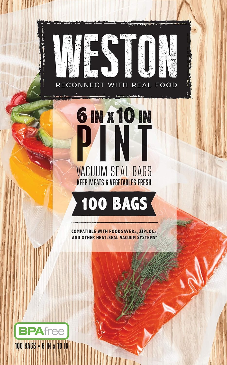 Weston Vacuum Sealer Bags - 2 Ply 3mm Thick for Meal Prep & Sous Vide | BPA Free, 6" x 10", 100 Count