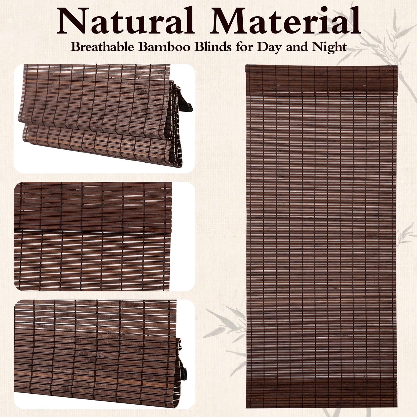 ALIMOO Cordless Bamboo Blinds Roman Shades Natural Weave Lift Up Bamboo Blinds for Indoor Outdoor Windows Home and Garden Patio Easy Installation 48W*72L