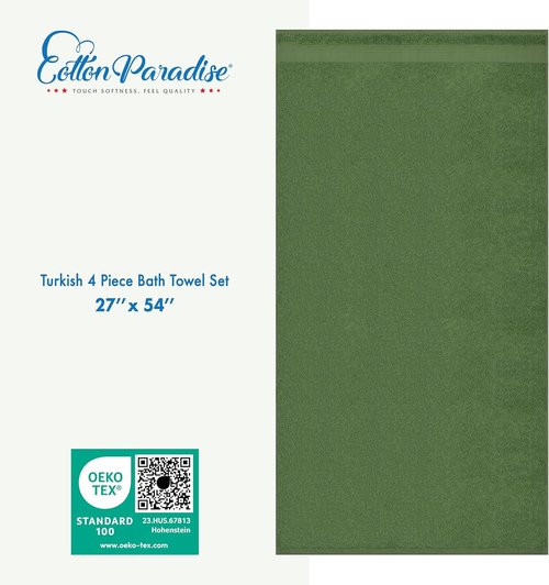 Cotton Paradise Turkish Bath Towels - Extra Large Soft Plush 4-Piece Set in Sage Green