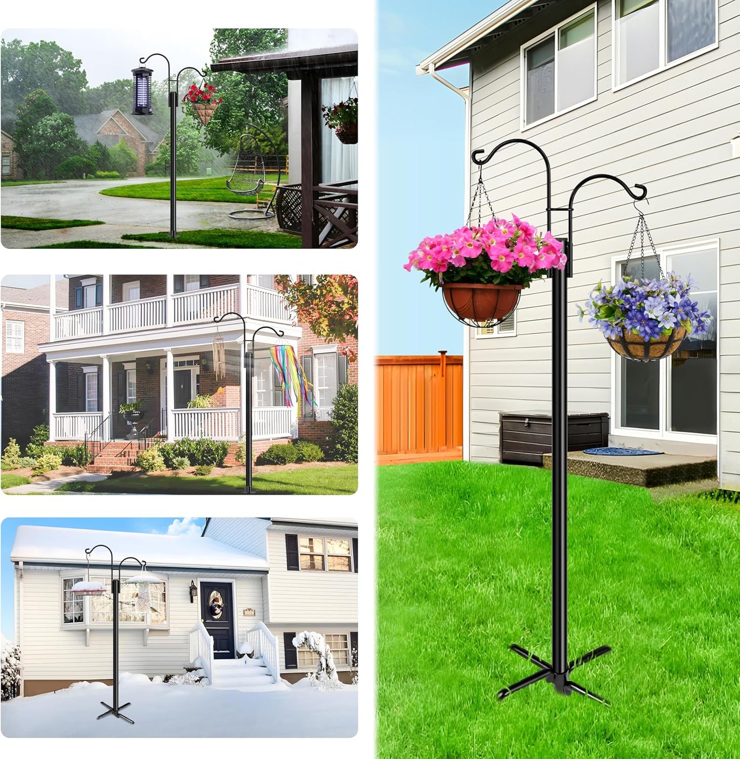 XDW-GIFTS Double Shepherds Hooks - Heavy Duty Garden Poles for Bird Feeders & Plant Baskets | 2-Pack