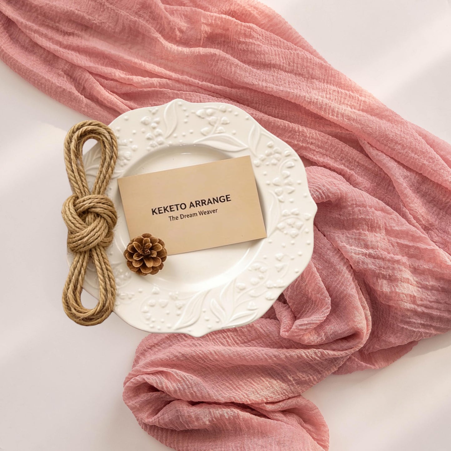 Keketoarrange Dusty Rose Mothers Day Cheesecloth Table Runner Gauze 120 Inch 10 FT Rustic Boho Cheese Cloth Runner for Wedding Baby Shower Bridal Shower Garden Party Sheer Spring Home Decorations