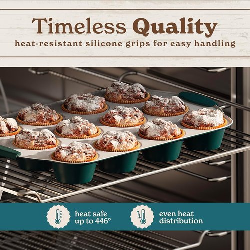 Country Kitchen Nonstick Bakeware Set - Heavy Duty, Easy Release, Stackable Design, Sage, 10 Pcs