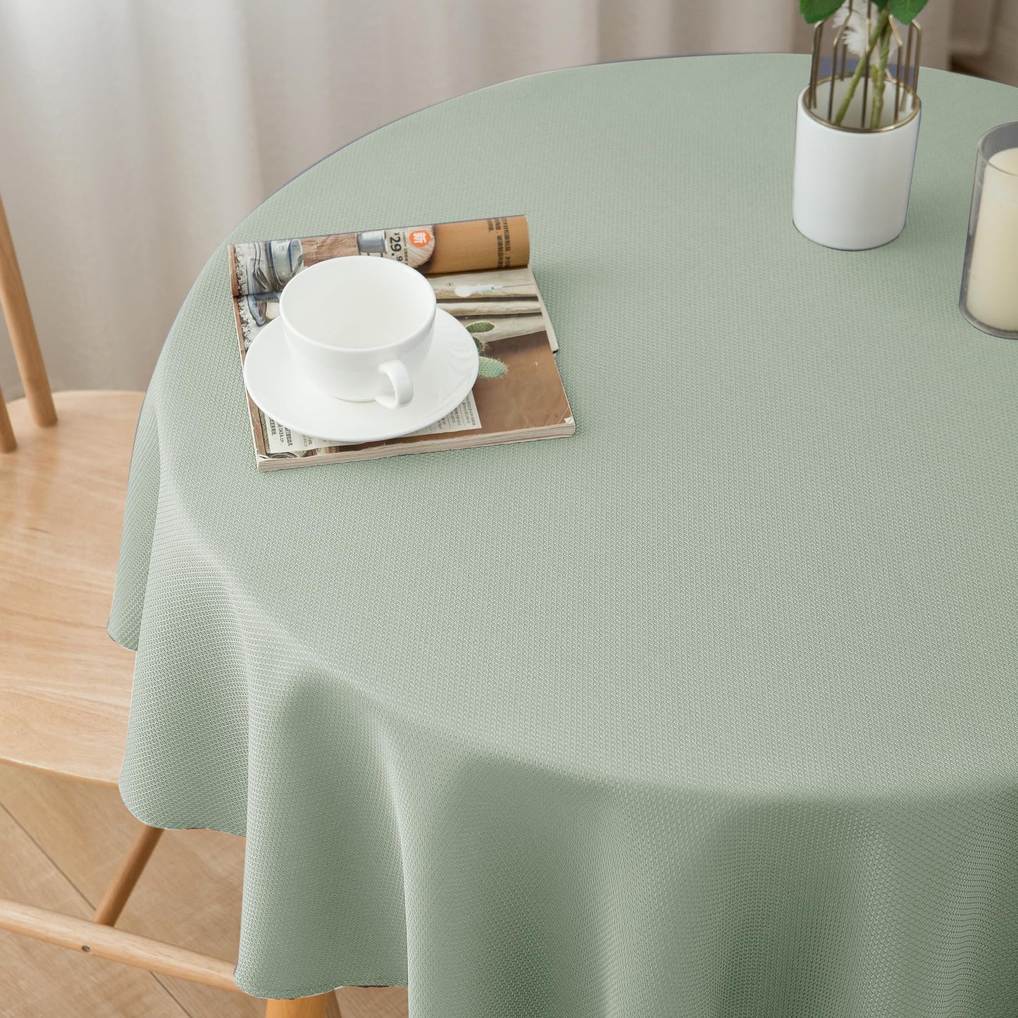 Biscaynebay Round Tablecloth 90 Inch-Sage Outdoor Fabric Table Cover-Small Circle Folding Table Cloths Linen Water Resistant Washable for Kitchen Dining Picnic Patio Outdoor Party Restaurant Tables
