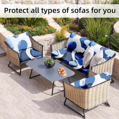 BIETYONE Patio Cushion Covers - 8Pcs Stretch Slipcovers for Outdoor Couch | Washable, Pattern 2
