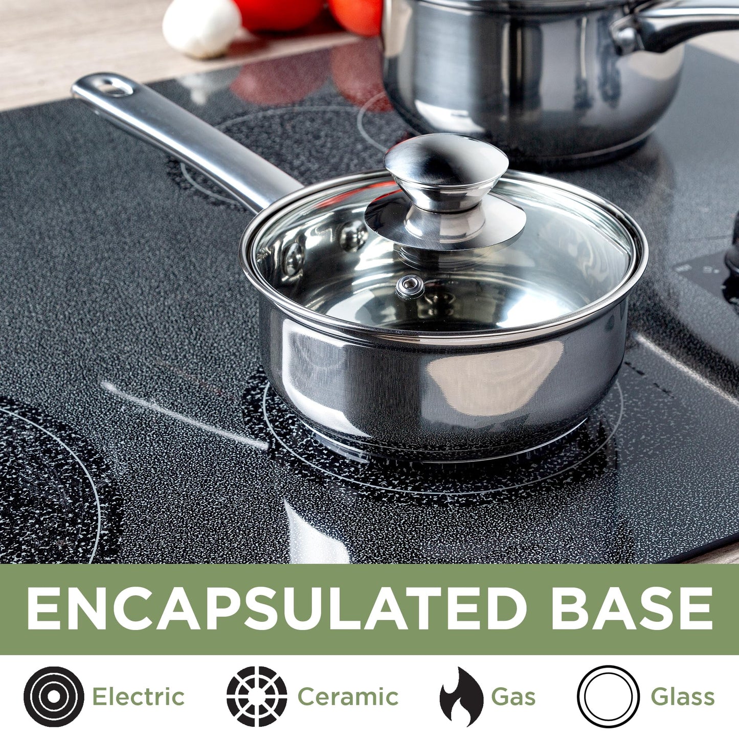 Ecolution Stainless Steel Sauce Pan, Encapsulated Induction Ready Cooking Pot with Glass Lid, Oven Safe, Dishwasher Safe Soup Pot, 1-Quart