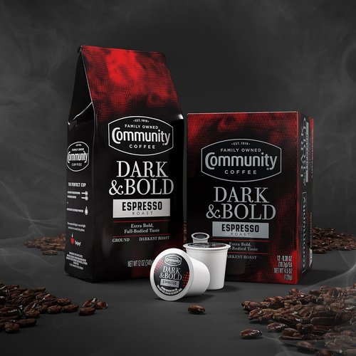 Community Coffee Dark & Bold Espresso Roast - Extra Dark Ground Coffee, 12 Ounce Bag