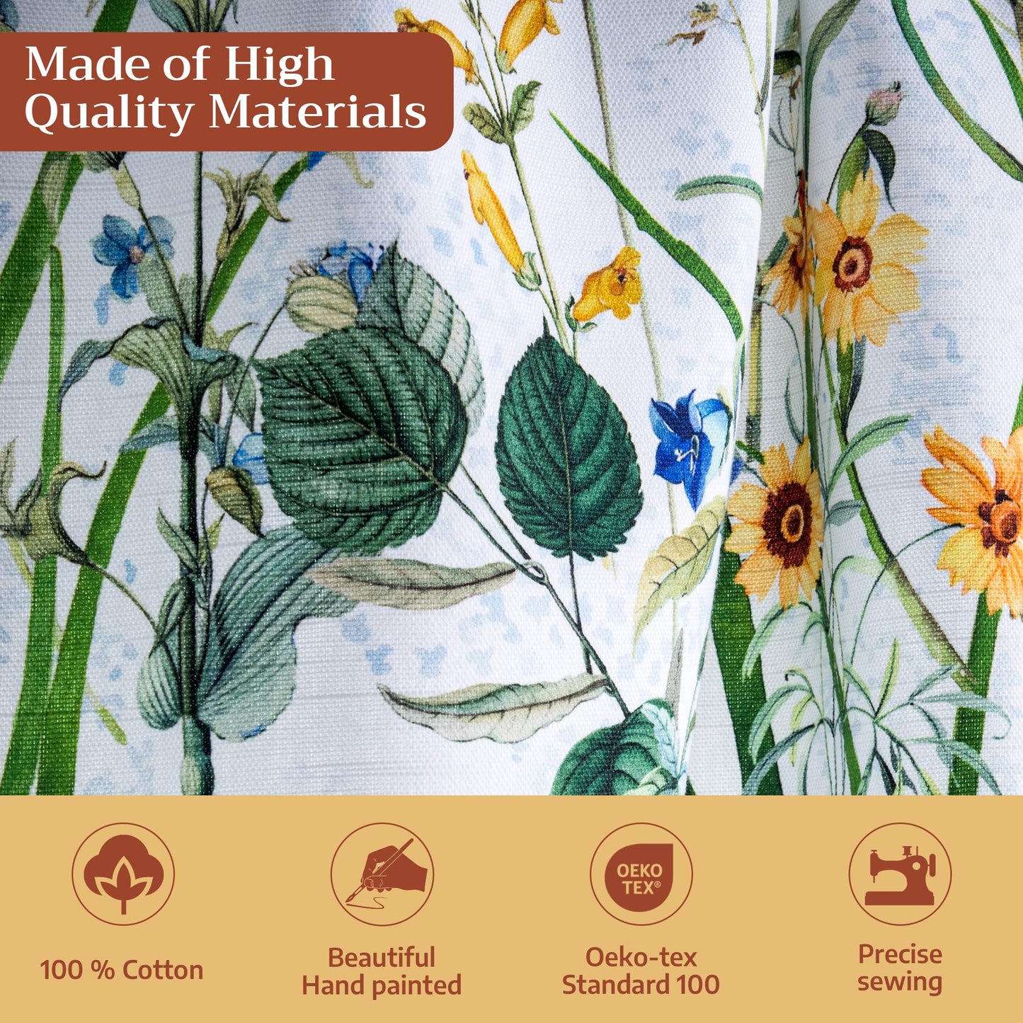 Maison d' Hermine Kitchen Curtain Set for Windows 100% Cotton Set of Kitchen Curtain Valance for Home [2 Tier (28"X36") and 1 Valance (56"X18")] Café Gifts for Mothers Day (Fleurs De Mai)