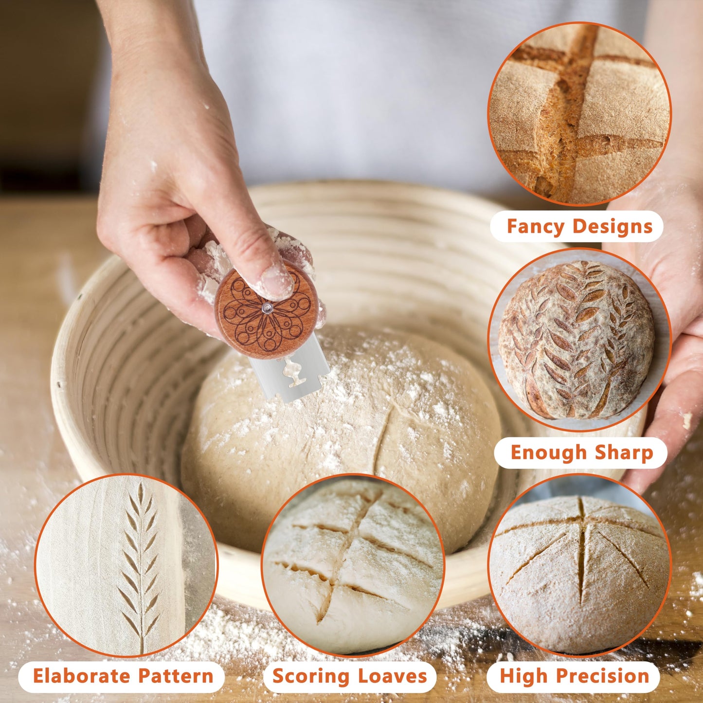 Epritliber UFO Bread Lame Cutter for Homemade Sourdough,Bread Scorer Tool for Sourdough with 5 Blades and Storage Cover,Slashing Tool Bread Cutting Knife for Artisan Bread and Baguette Makers,Circle