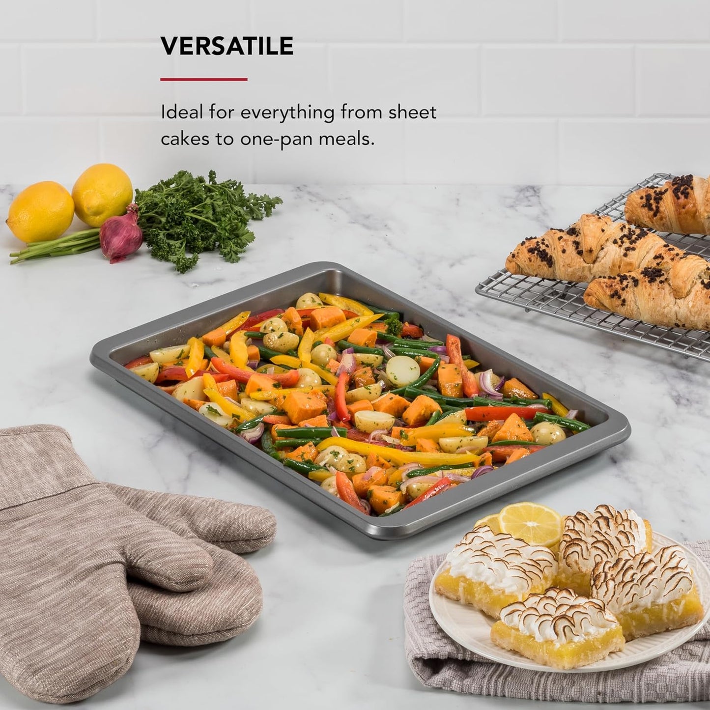 KitchenAid Premium Baking Sheet - Nonstick Aluminized Steel | 10x15 Inch | Contour Silver (Pack of 6)