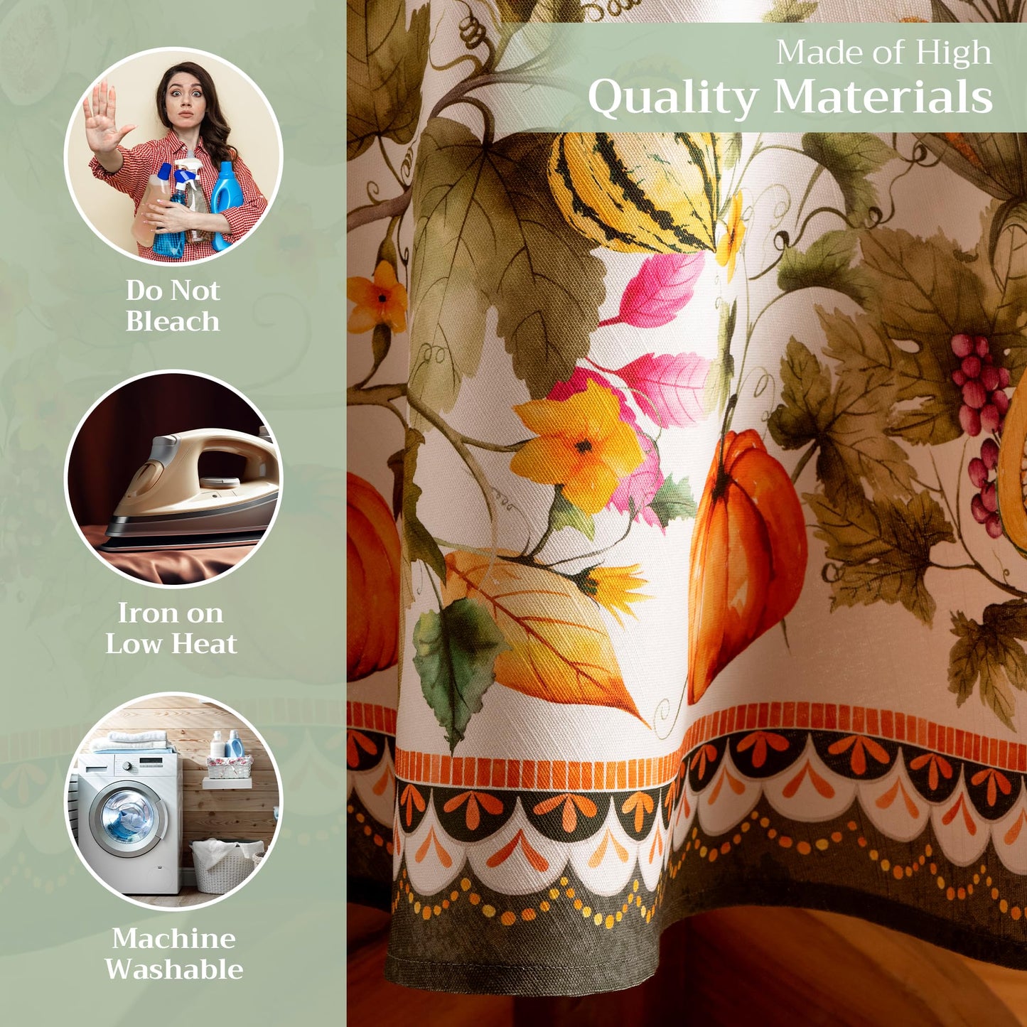Maison d' Hermine Table Cloth Round Table 100% Cotton 63 Inches Fall Tablecloth Reusable Everyday Use for Thanksgiving Christmas Decorations Dining Farmhouse Party (Pumpkin Garden - Cloudy Cream)