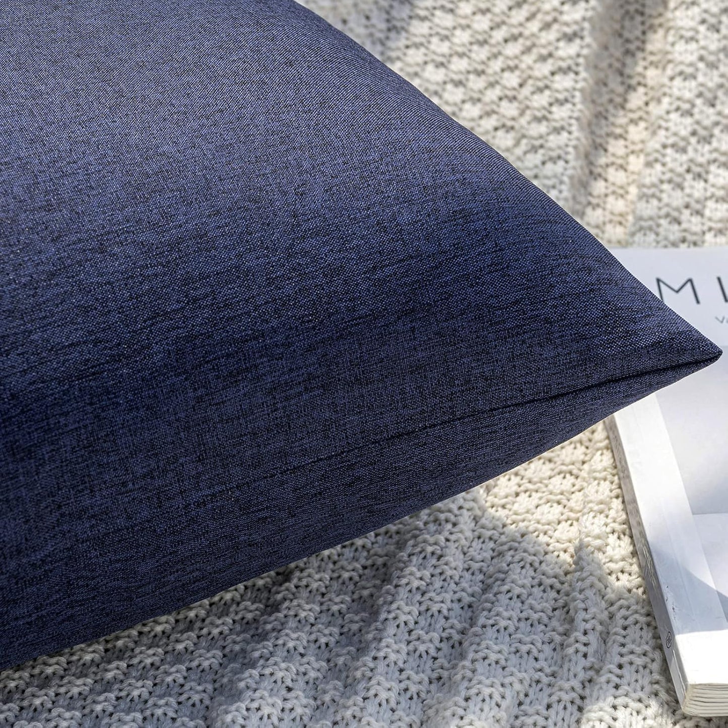 MIULEE Decorative Outdoor Throw Pillow Covers - Waterproof Faux Linen Cushion Cases | 18x18 Inch Navy (Pack of 2)