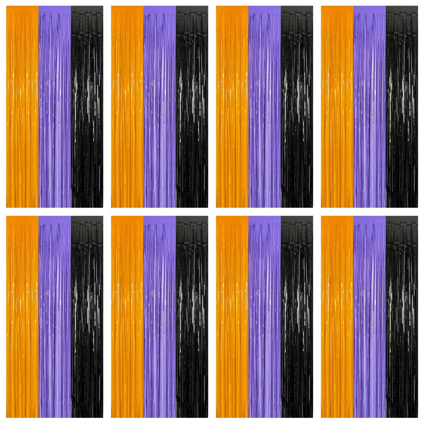8 Pack Halloween Decorations Indoor, 3.28 FT x 7.05 FT Party Streamer, Orange Purple Black Streamer Backdrop Fringe Curtains Foil Tinsel, Halloween Party Supplies Hanging Halloween Decor
