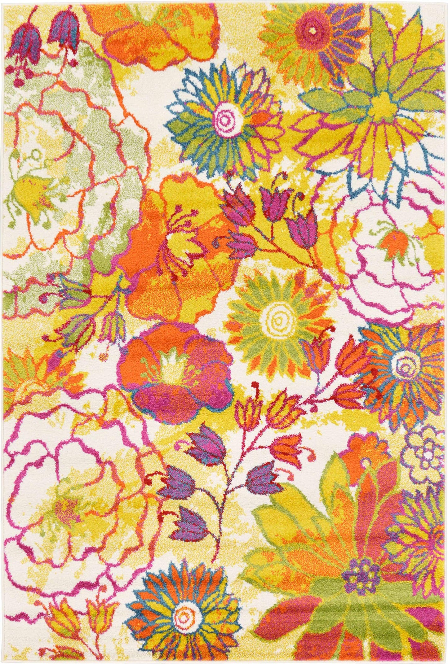 Unique Loom Lyon Collection Area Rug - Kennedy (4' x 6' Rectangle, Ivory/ Green)