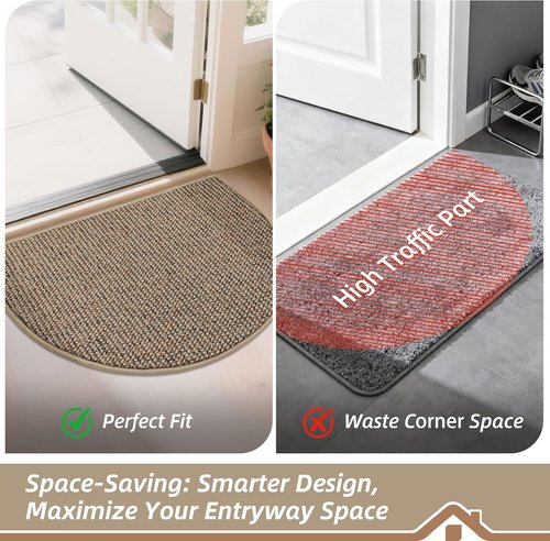 BEQHAUSE Dirt Trapper Door Mat - Non-Slip, Washable Half Circle Entrance Rug | 17" x 30", Taupe