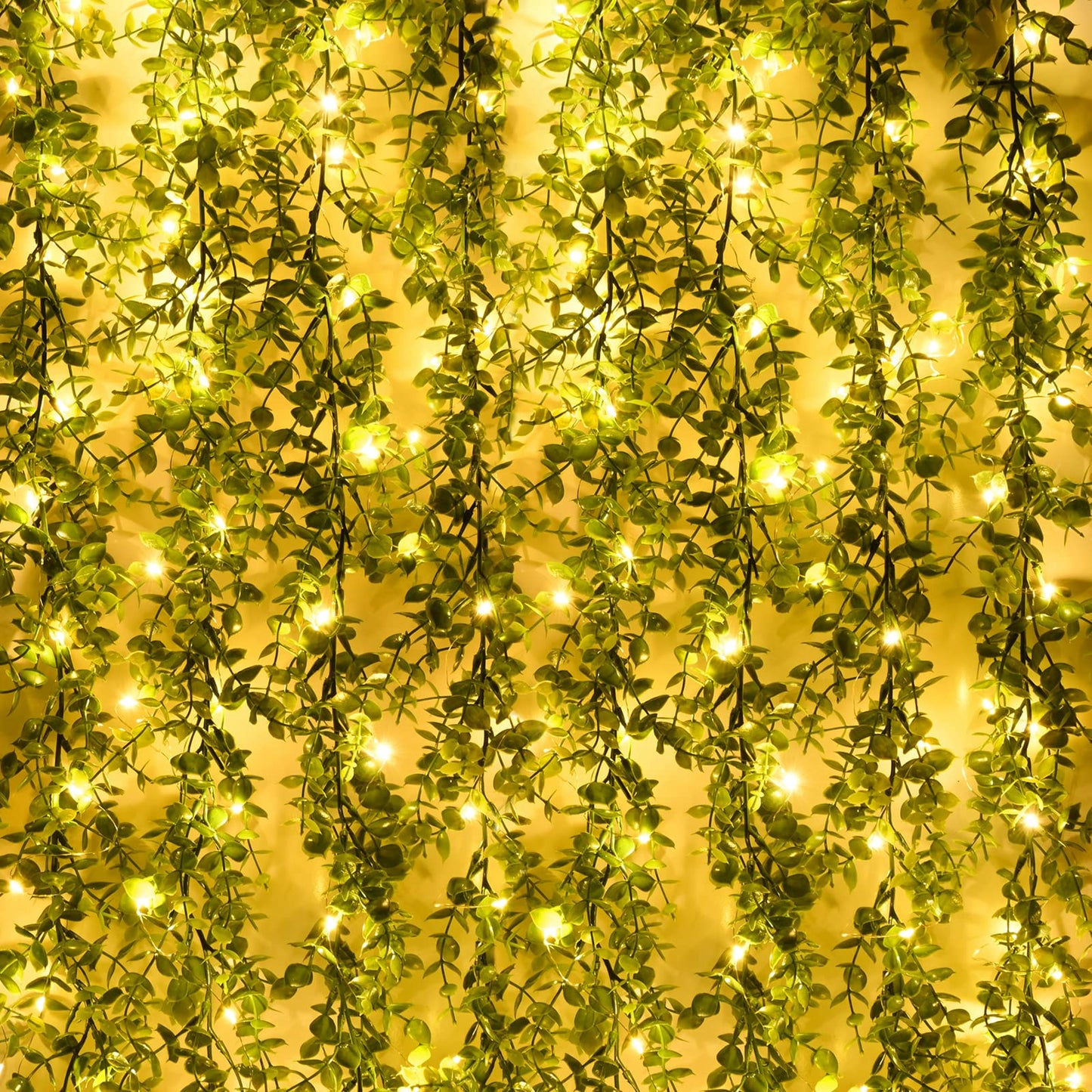 Dolicer 2 Packs Eucalyptus Garland with LED Lights String, 12Ft Faux Eucalyptus Greenery Garland, Artificial Hanging Green Eucalyptus Leaves Vine Wedding Backdrop Arch Wall Table Decor (Grey Green)