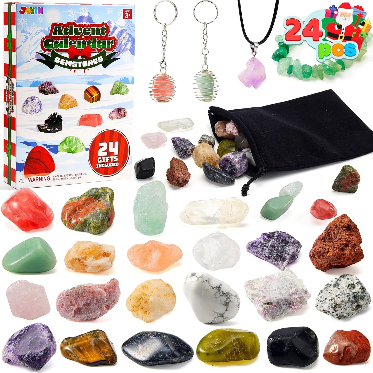 JOYIN Christmas Advent Calendar 2025 - 24 Days of Gemstones Countdown for Kids | Fun Xmas Party Favors