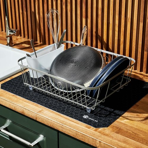 HexClad 2-Piece Dish Drying Mat Set - Ultra-Thin, Absorbent Fabric, Waterproof & Non-Slip Design, Universal Fit