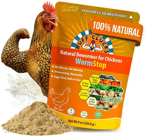 Buff Clucks WormStop Natural Chicken Dewormer Powder - All-Natural Herbal Blend for Daily Wellness | Safe for Eggs & All Ages - 8 oz