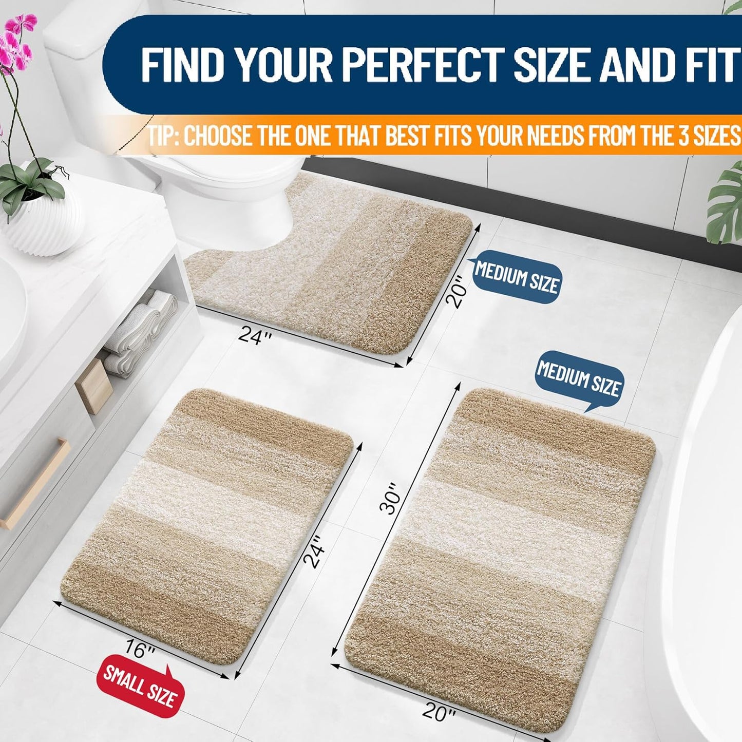 OLANLY Bath Rugs Mat - Extra Soft Microfiber, Quick Dry & Machine Washable | 24x16, Tan Color