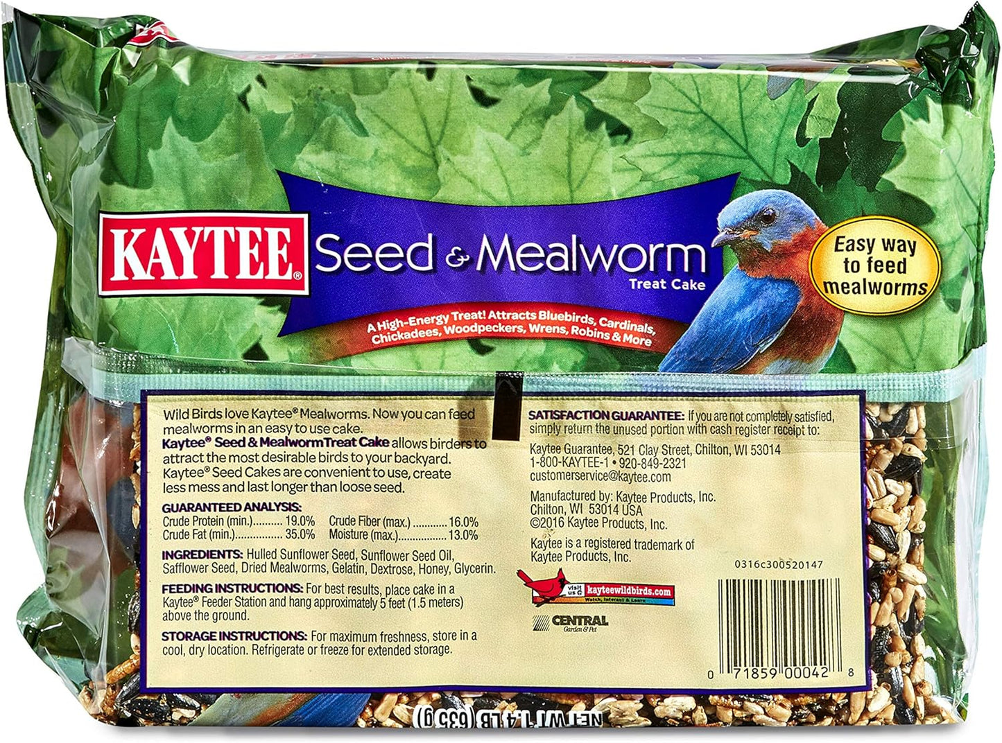 Kaytee Wild Bird Seed - Nutritious Mealworm Seed Cake for Bluebirds & Chickadees | 1.4 Pound