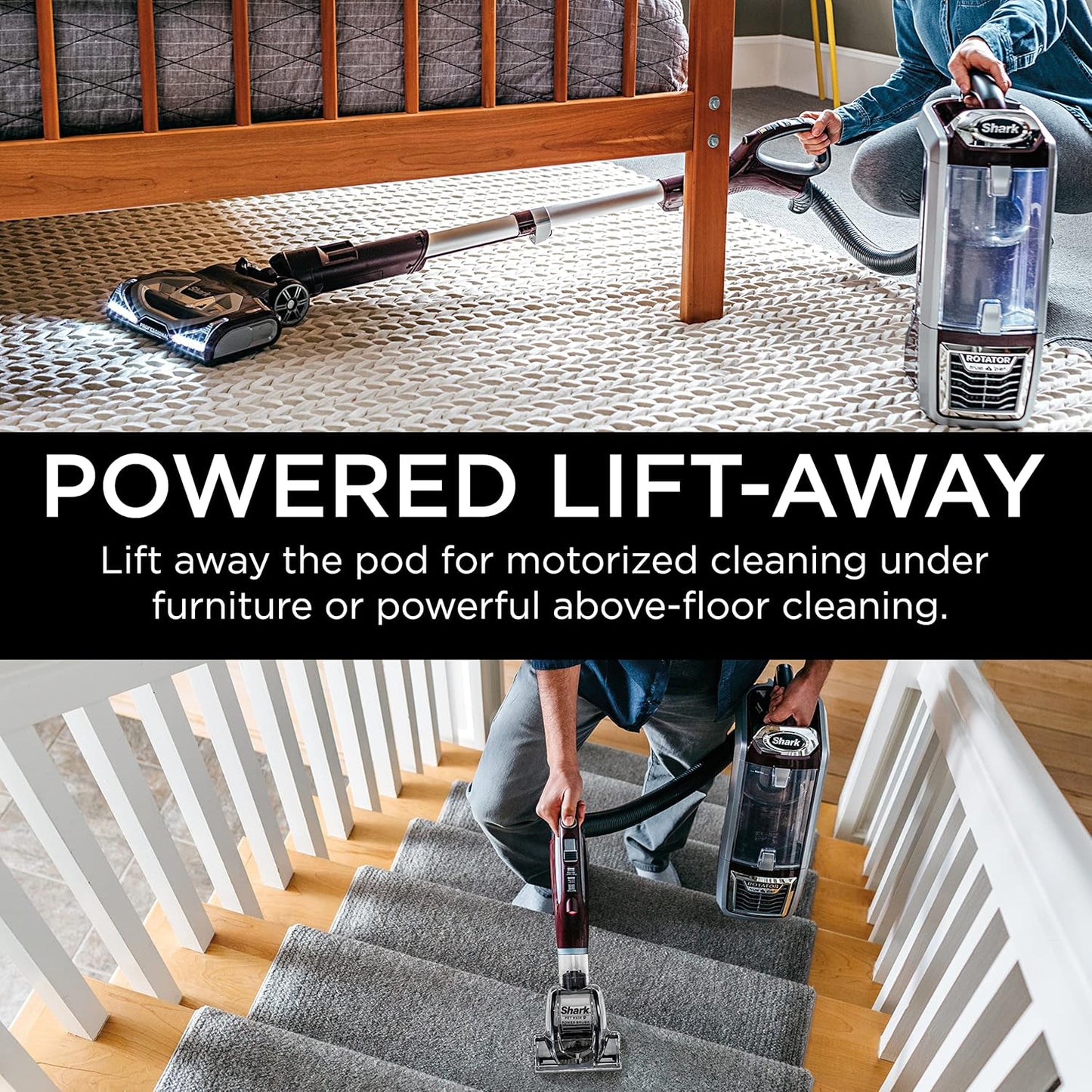 Shark NV752 Rotator Vacuum - Powered Lift-Away with HEPA Filter, Large Dust Cup & LED Headlights | Bordeaux