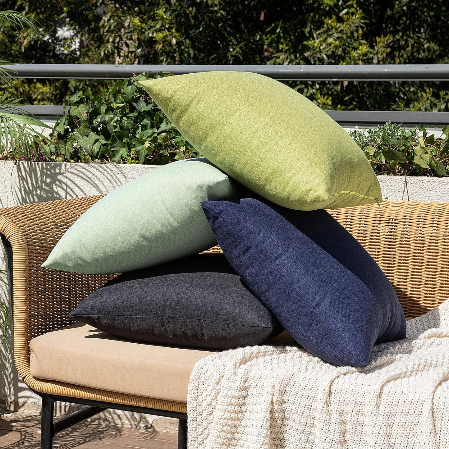 MIULEE Decorative Outdoor Throw Pillow Covers - Waterproof Faux Linen Cushion Cases | 24x24 Inch Navy, Set of 2
