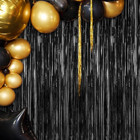 2 Pack Halloween Decor, 3.28 FT x 7.05 FT Purple and Black Foil Streamer, Metallic Fringe Curtains Tinsel Backdrop Party Streamer, Indoor Halloween Decorations Party Supplies Photo Booth Props