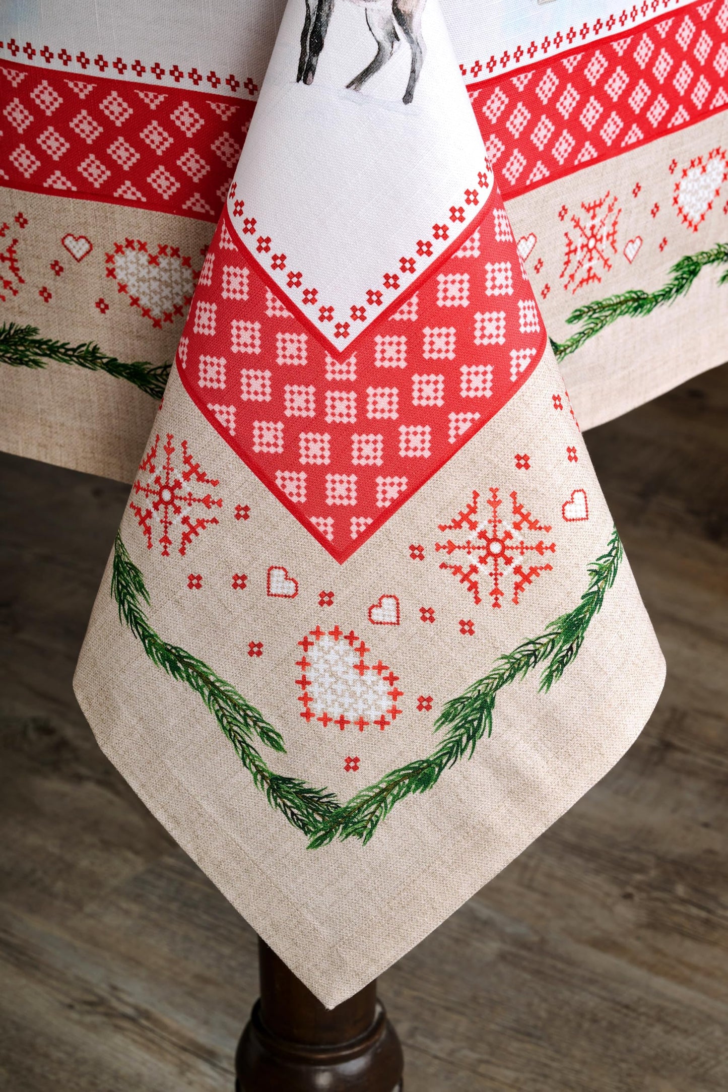 Maison d' Hermine Table Cloth Square Table 100% Cotton 60 x 60 Inches Fall Tablecloth Reusable Everyday Use for Thanksgiving Christmas Decorations Dining Farmhouse Party (Rural Christmas)