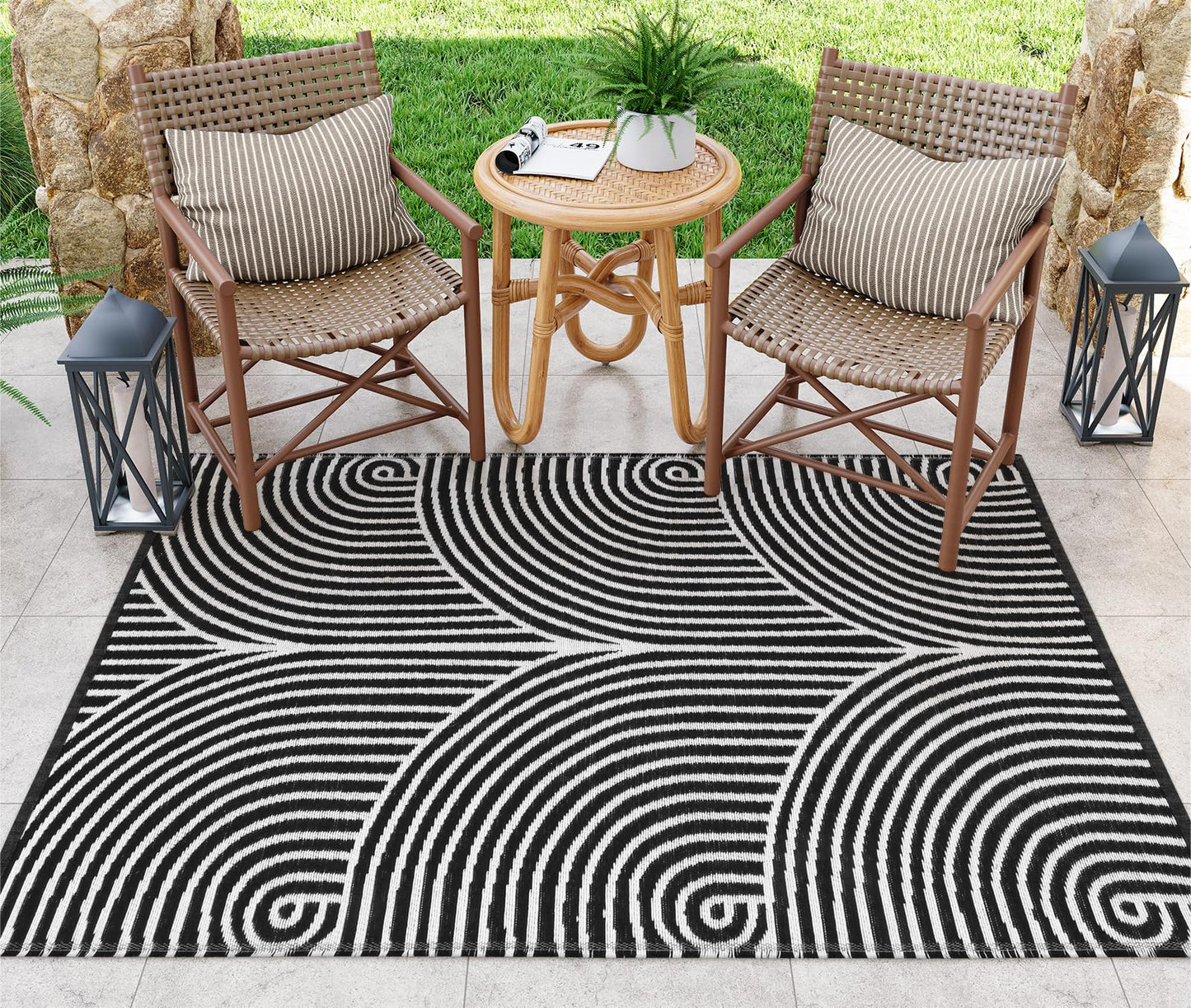 Tiffasea Outdoor Rug 4x6 ft Washable Small Outdoor Rug Porch Rugs Black and White Area Rug Cotton Woven Patio Rugs Reversible Indoor Outdoor Rug for Entryway Bedroom Living Room