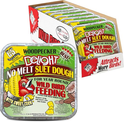 C&S Woodpecker Delight Suet Cakes - No Melt Formula for Wild Birds | 11.75 Ounces, Pack of 8