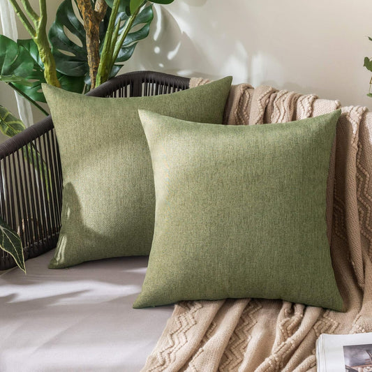 MIULEE Decorative Outdoor Throw Pillow Covers - Waterproof Faux Linen Cushion Cases | 16x16 Inch Dark Green (Pack of 2)
