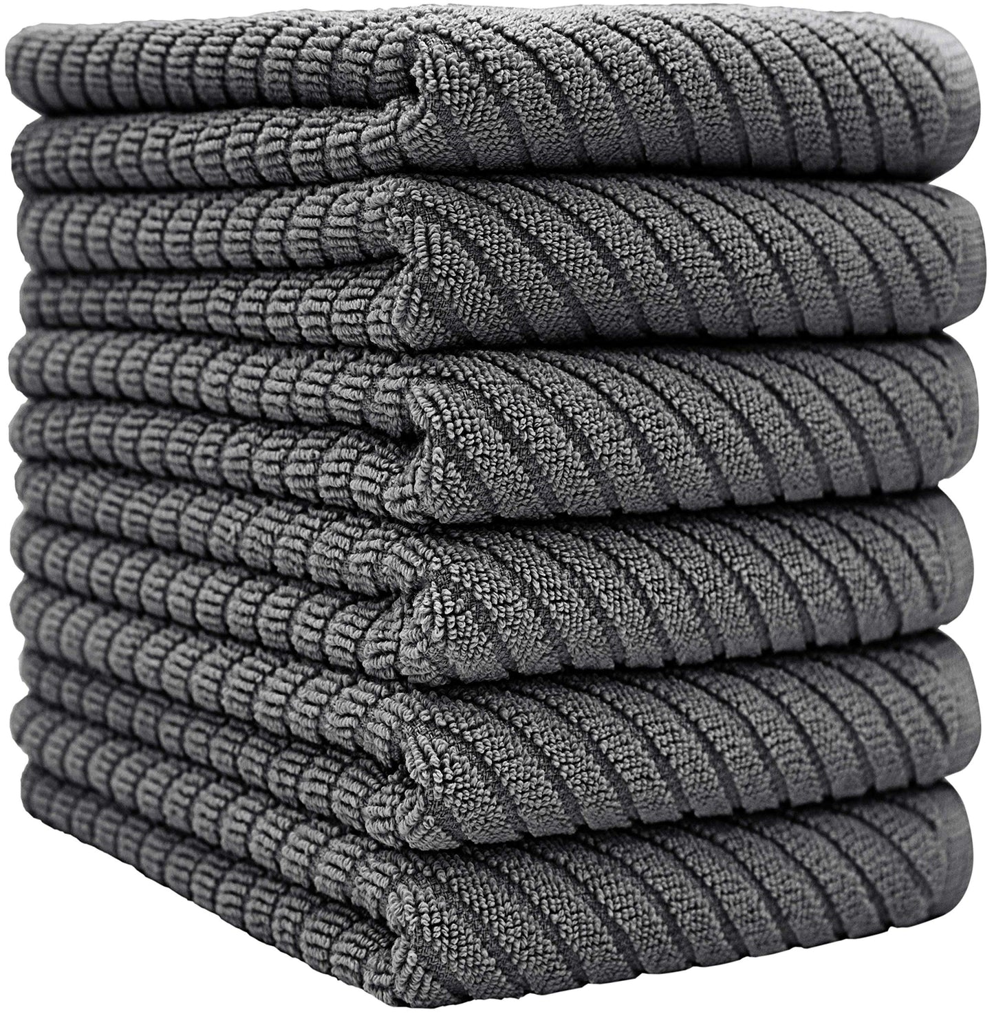 Premium Kitchen Towels (16”x 25”, 6 Pack) | Large Cotton Kitchen Hand Towels | Dish Towels | Diagonal Weave Design | 445 GSM Highly Absorbent Tea Towels Set with Hanging Loop | Grey