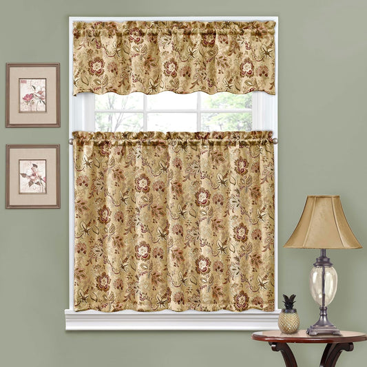 Navarra Modern Farmhouse Cafe Tier & Valance Set - 52" x 36", Antique Rod Pocket for Kitchen & Bathroom