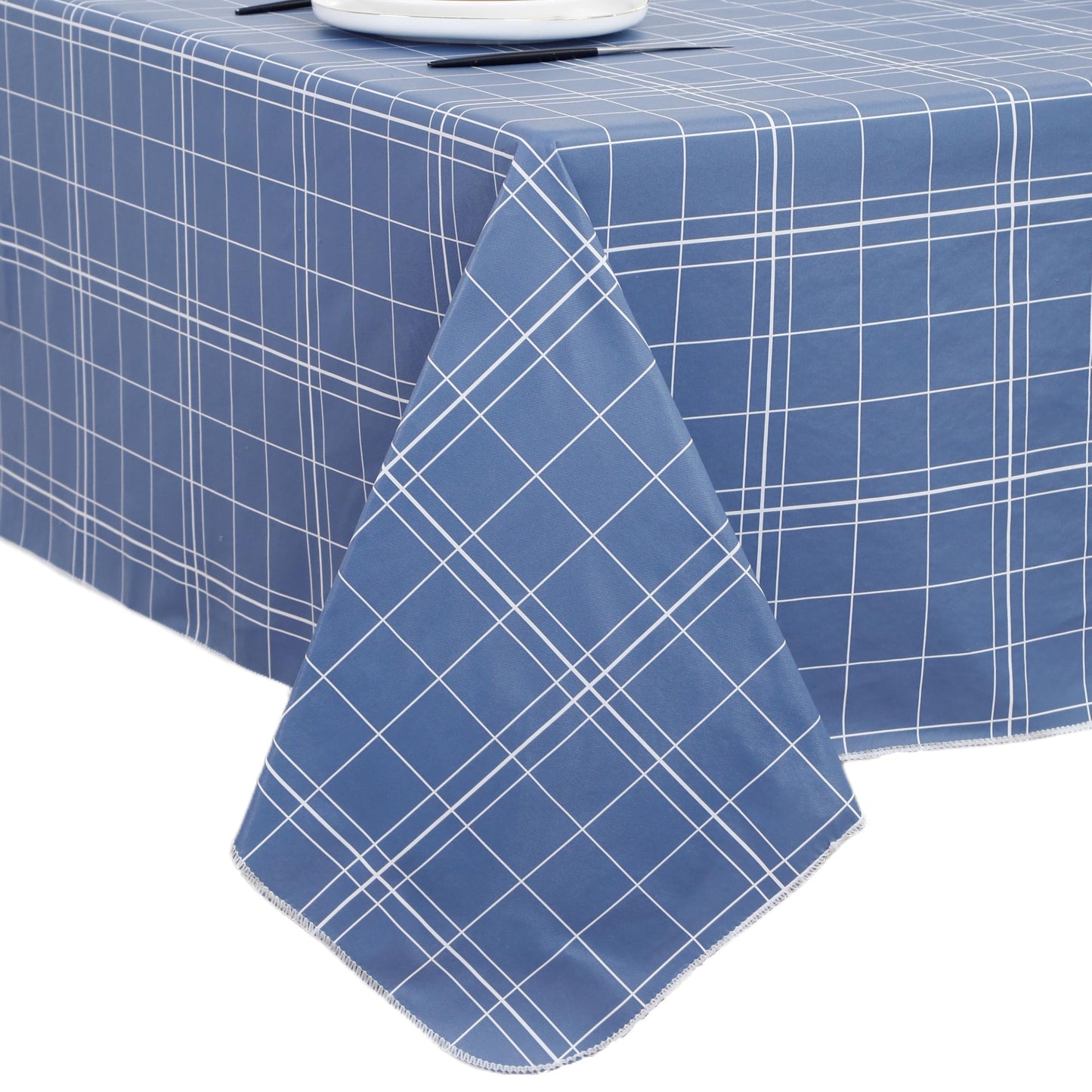 Walrus Heavy Duty Vinyl Tablecloth with Flannel Backing Waterproof Oil-Proof Plastic Table Cloth Stain-Resistant Wipeable Rectangle or Square Table Cover for Indoor and Outdoor (Blue Grid,54x54 Inch)