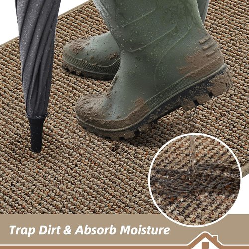 BEQHAUSE Dirt Trapper Door Mat - Non-Slip, Washable Entryway Rug | 17" x 30", Beige, Low Profile