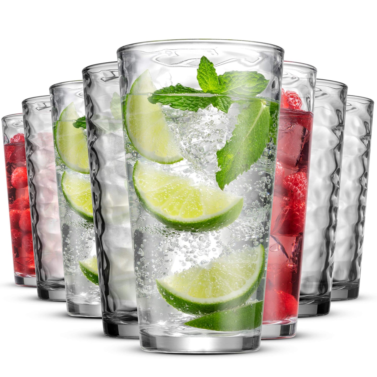 POPLASS Biscayne 18-Piece Family Drinking Glasses Set - Drinking Glassware Set with Highball Cooler, DOF (Double Old Fashioned), and Juice Glasses - 6 Each