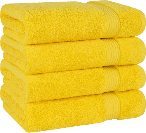 Cotton Paradise 100% Cotton Extra Large Plush Bath Towels Set - 4 Pieces in Yellow