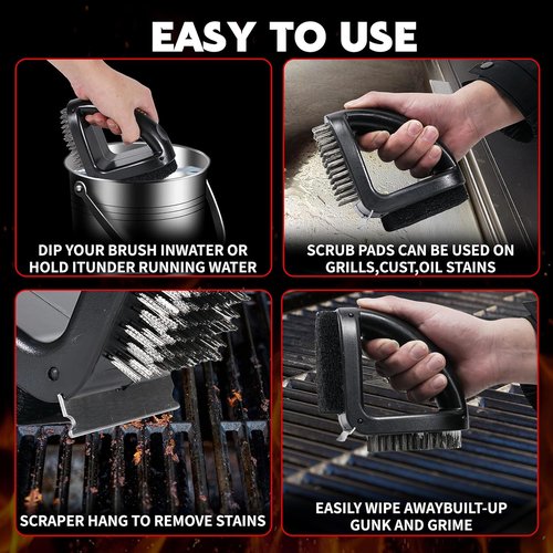 4-in-1 Grill Brush by [Brand Name] - Heavy-Duty Bristle-Free Sponge Pad & Wire Cleaner for Outdoor Grills