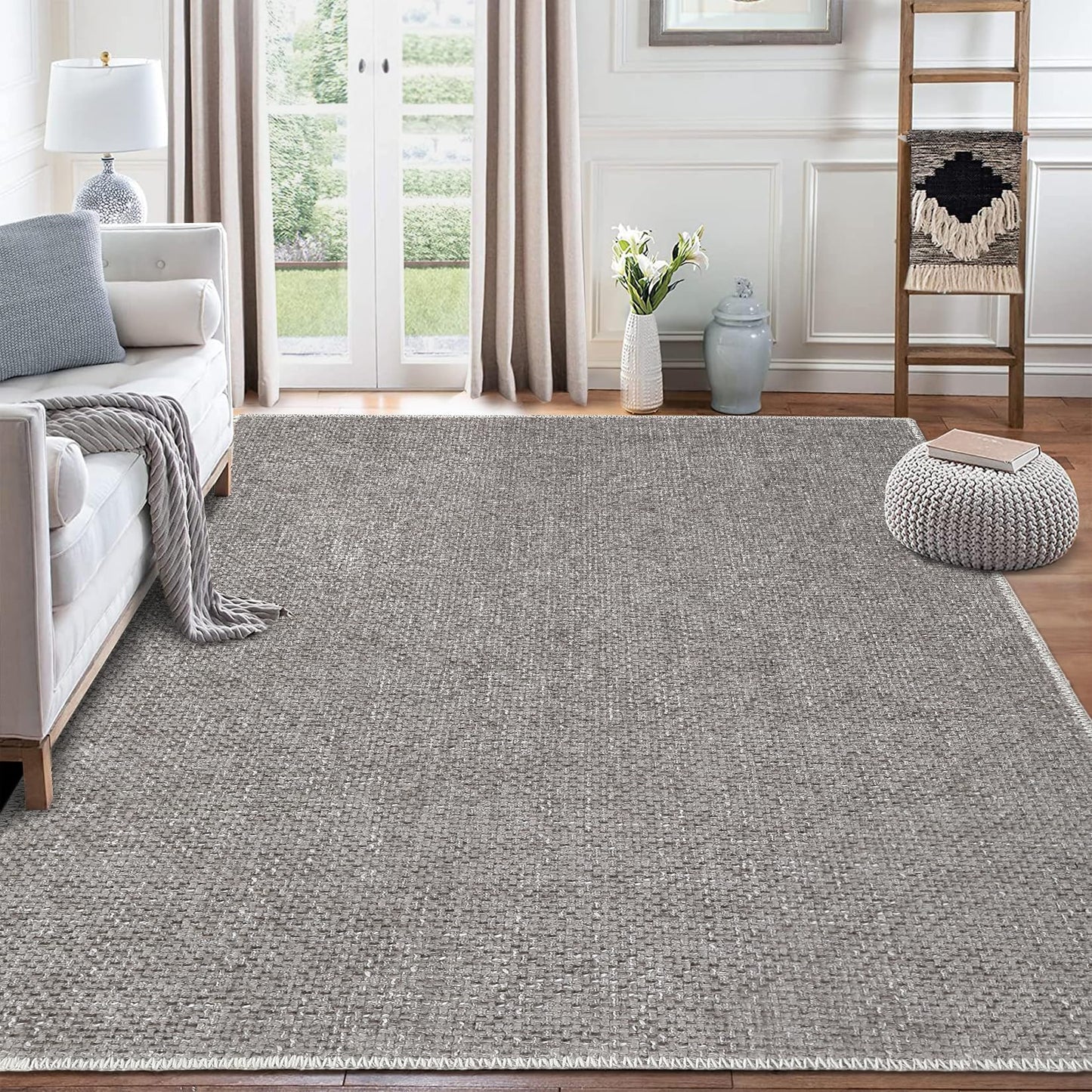 GlowSol 5x7 Area Rugs for Living Room Bedroom Machine Washable Solid Rug Stain Resistant Non-Shed Carpet Solid Casual Contemporary Floor Cover Low Pile Mat for Dinning Room Kitchen