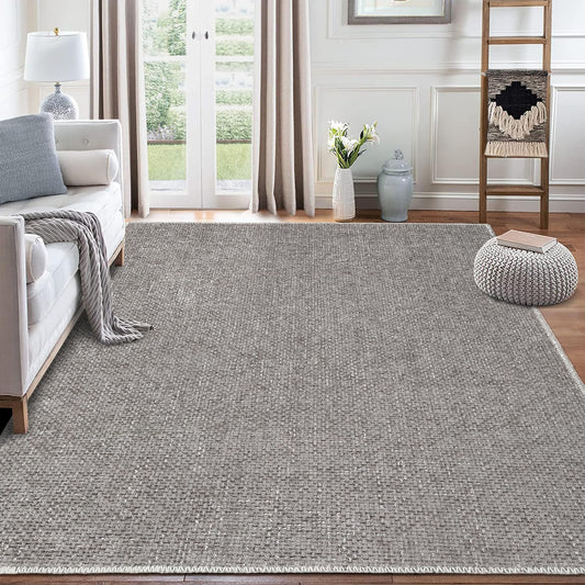 GlowSol 5x7 Area Rugs for Living Room Bedroom Machine Washable Solid Rug Stain Resistant Non-Shed Carpet Solid Casual Contemporary Floor Cover Low Pile Mat for Dinning Room Kitchen
