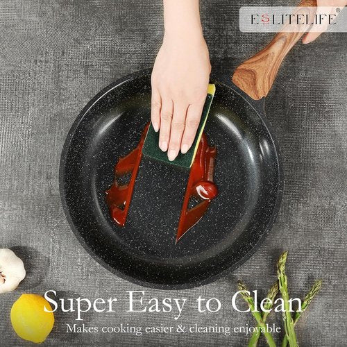 Eslite Life Nonstick Ceramic Frying Pan - Safe & Versatile Skillet with Lid | 8" Black, Compatible with All Stovetops