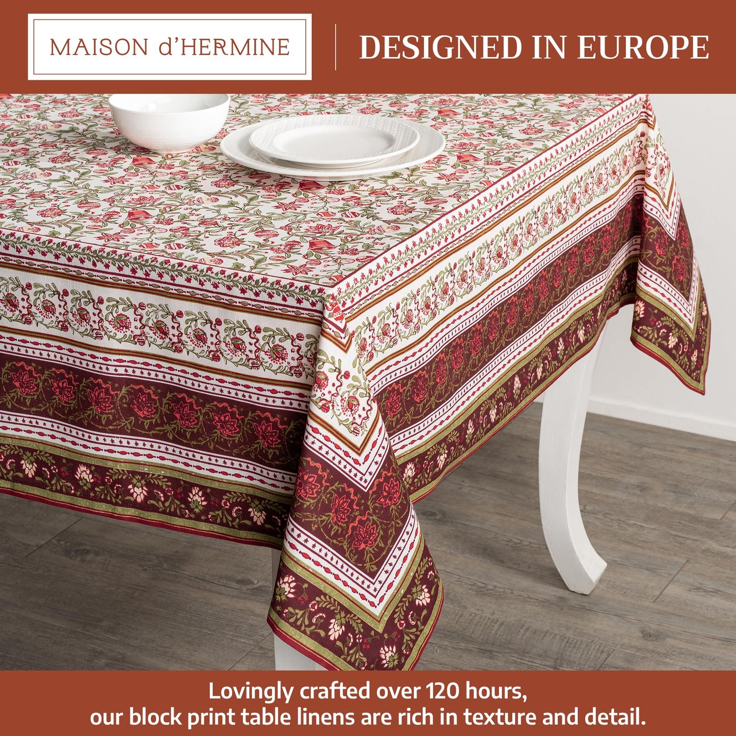 Maison d' Hermine Table Cloth Square Table 100% Cotton 54 x 54 Inches Fall Tablecloth Reusable Everyday Use for Thanksgiving Christmas Decorations Dining Farmhouse Party (Reveillon Au Jardin)