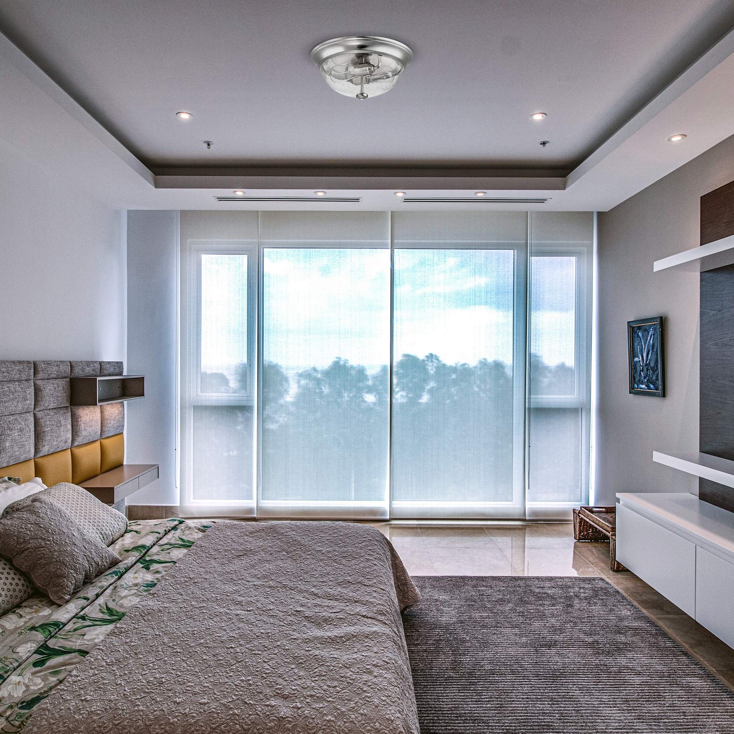 Prominence Home Madalyn 13" Brushed Nickel Flush Mount Seeded Glass Bowl Indoor Light - 51382-01