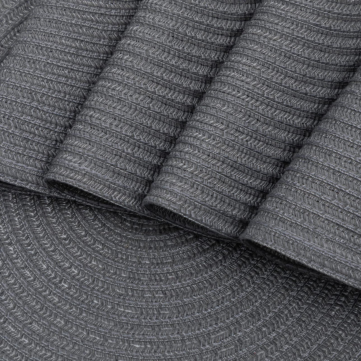 SHACOS Round Placemats Set of 6 Washable 15 inch Round Table Mats Cotton Polyester Woven Braided Place Mats for Dining Table (Charcoal Gray, 6)