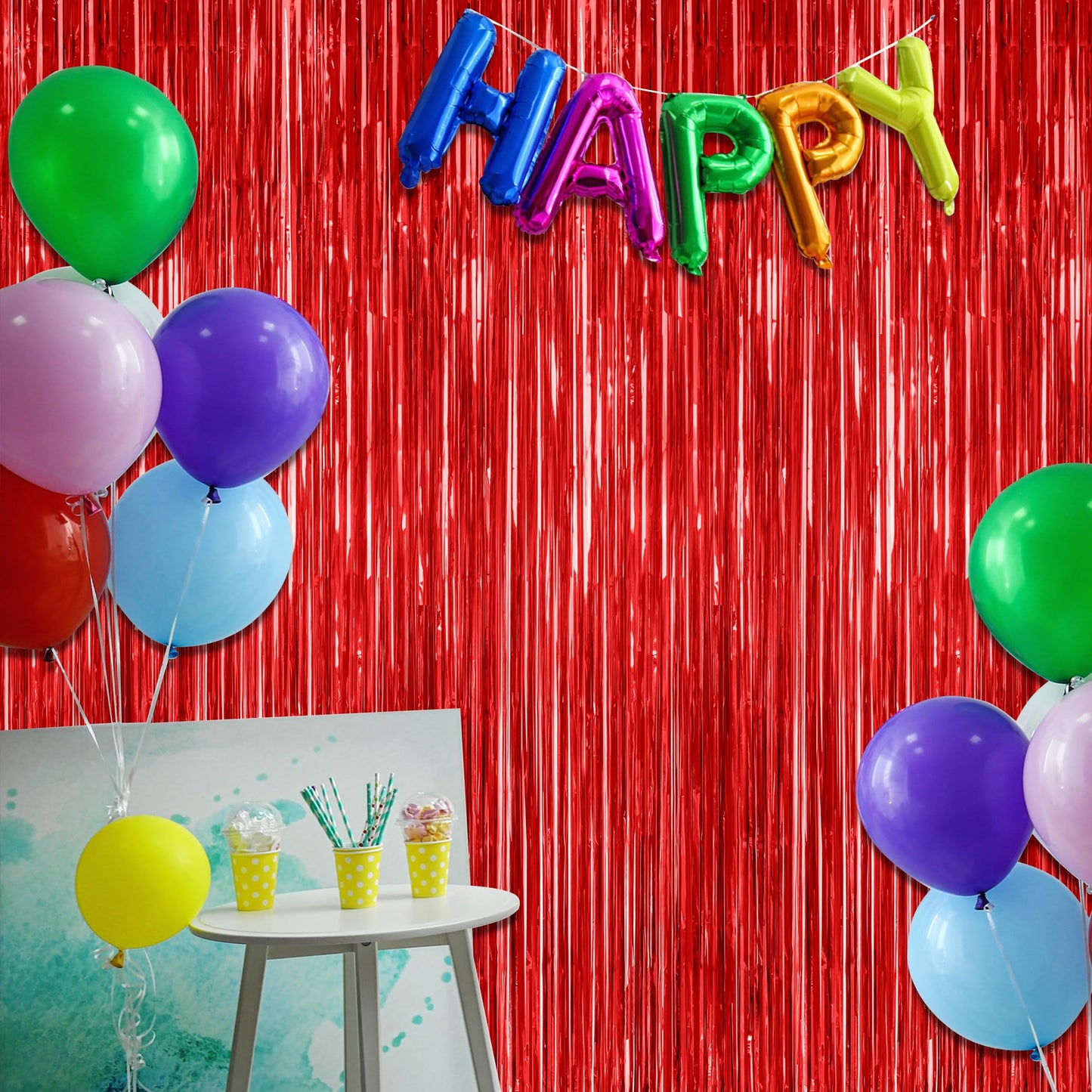 12 Pack Red Curtains, 3.28 FT x 7.05 FT Party Streamer, Metallic Party Backdrop Valentines Day Streamer Foil Curtains, Fringe Tinsel for Red Party Decor Casino Theme Decorations Party Supplies