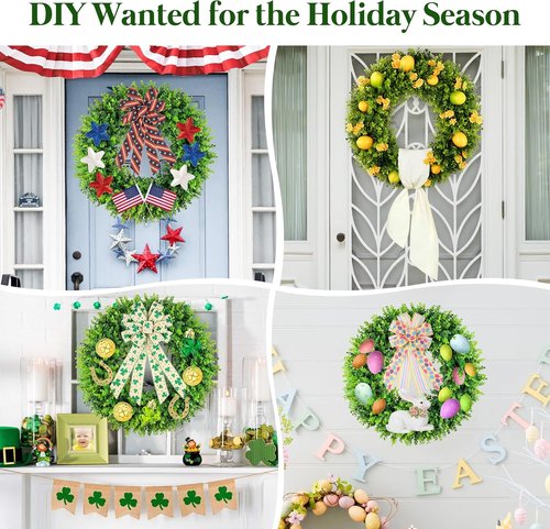 DDHS 20'' Boxwood Wreath - Artificial Spring Decor for Front Door | Year-Round Indoor & Outdoor Use